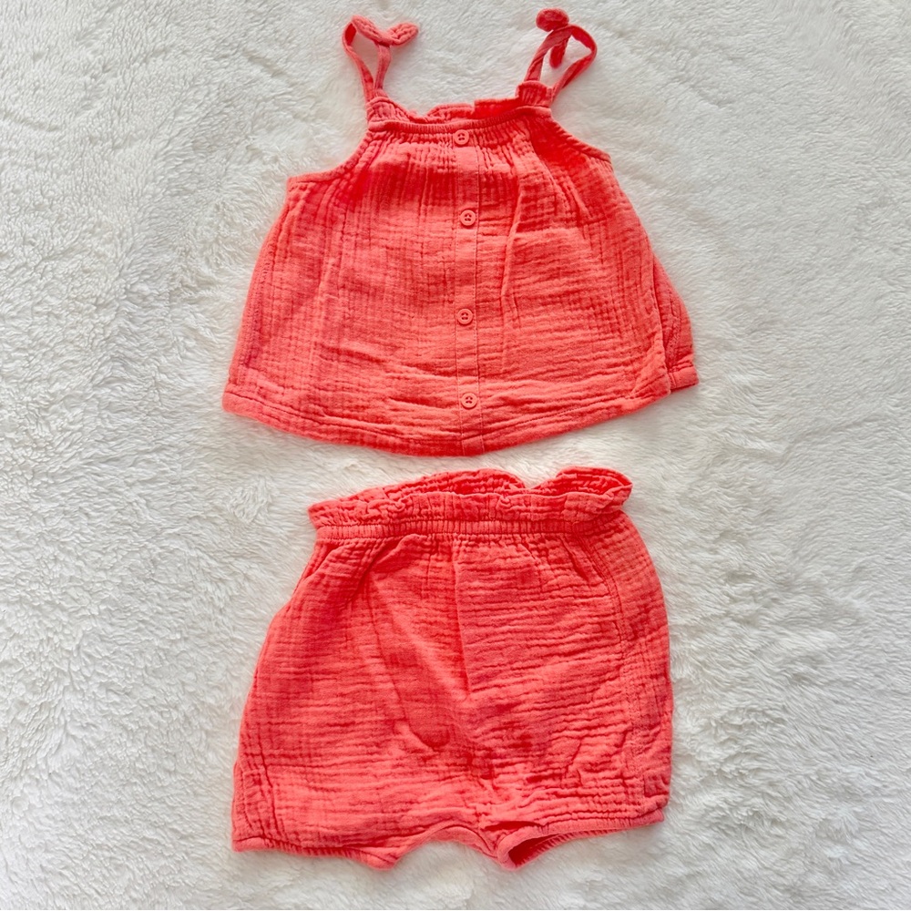 Cat & Jack Gauze Tank and Shorts Set Sunbeam Coral Size 18 Months